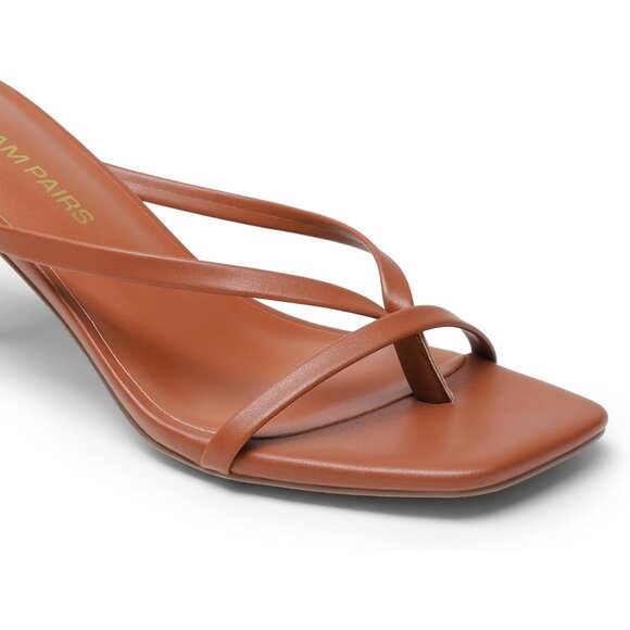 Dream Pairs Women Brown Faux Leather Open Square Toe Thong Kitten Heeled Sandals - Picture 5 of 7